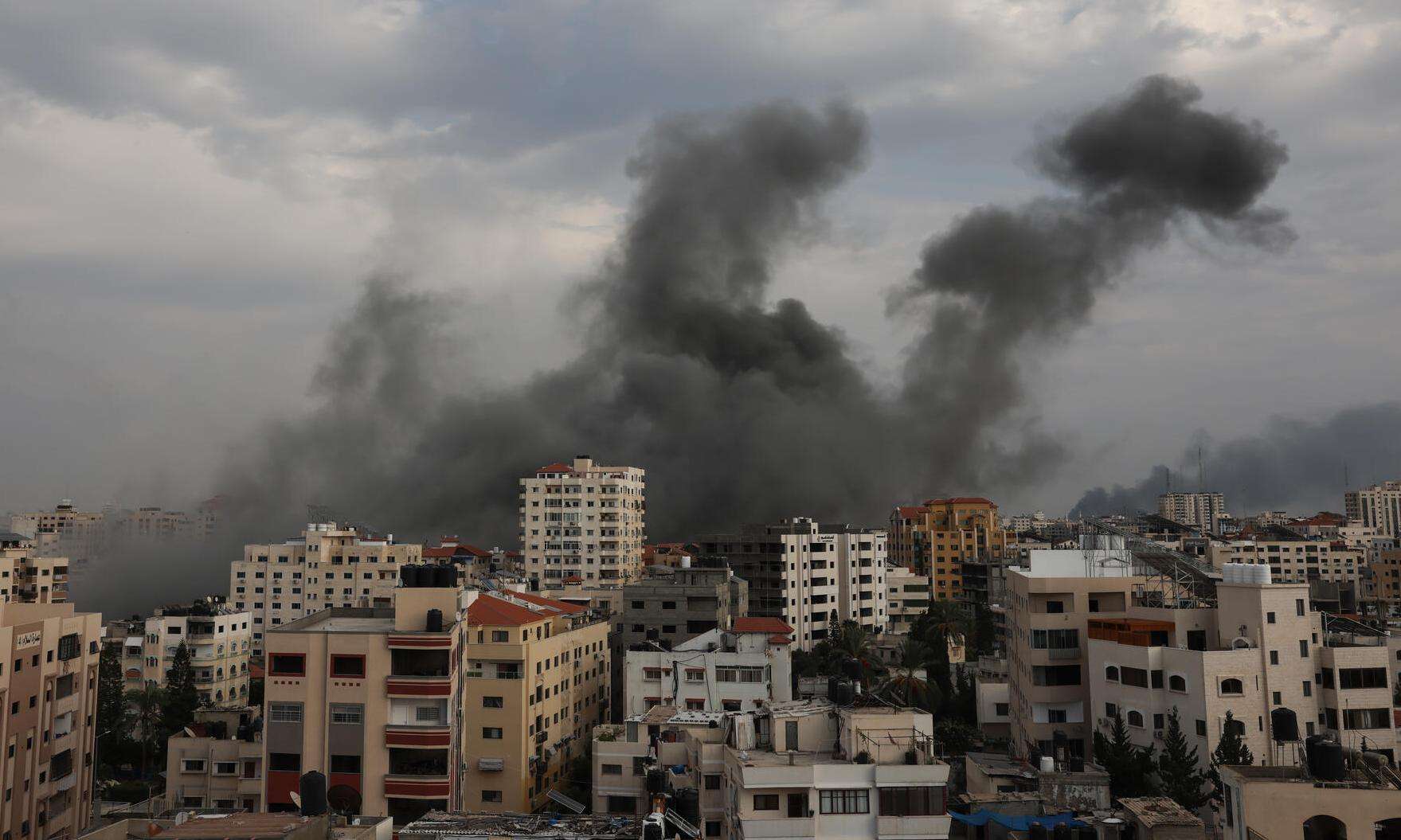 Smoke over Gaza after Israeli airstrikes on October 9.