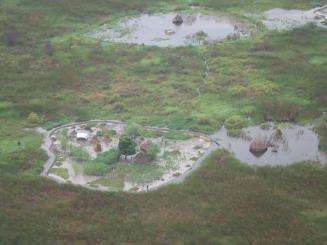 Aerial shot of Old Fangak, which has been significantly impacted by climate change.