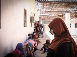 Women and children in a detention center in Khoms, Libya. 