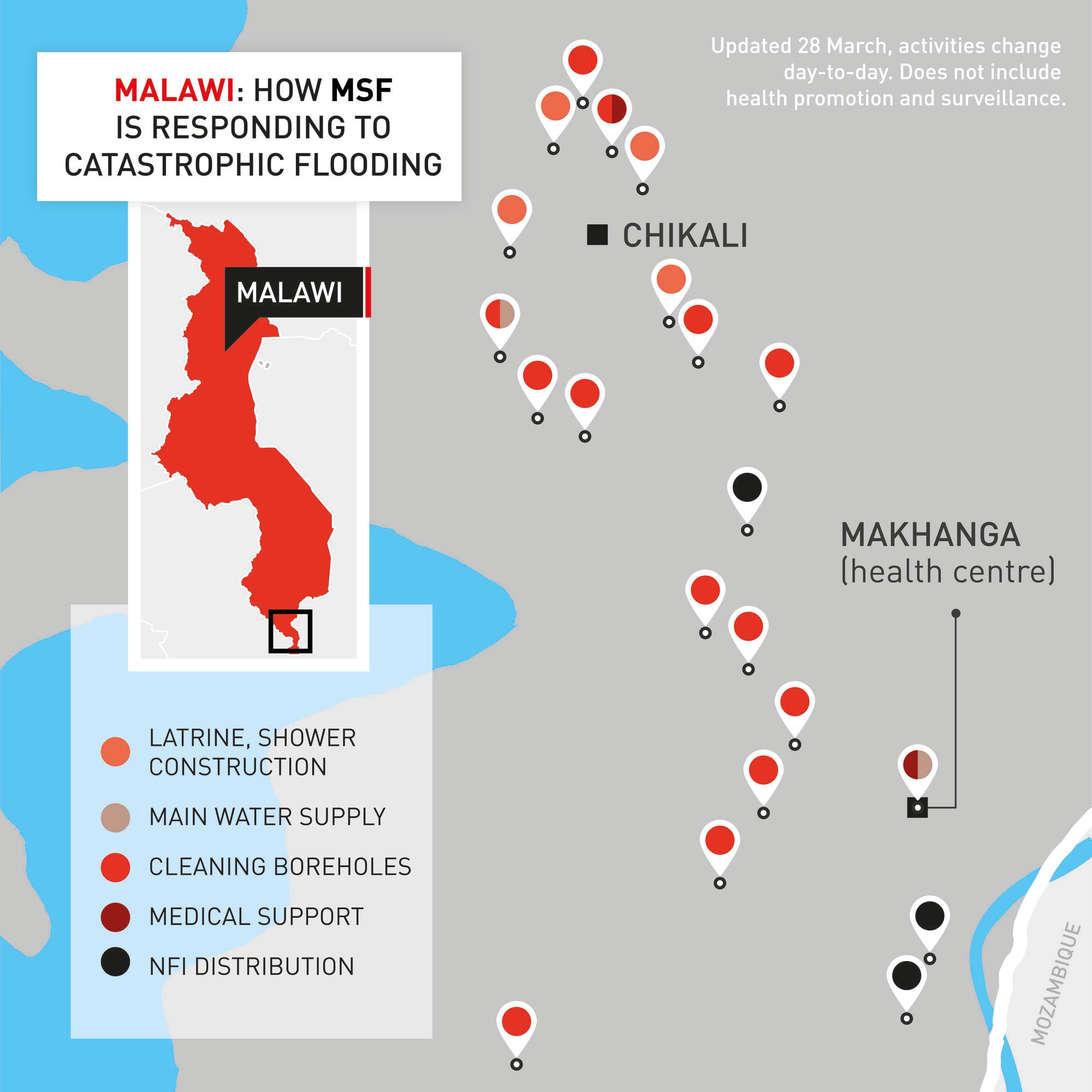 Map of MSF's emergency response in Makhanga, Malawi