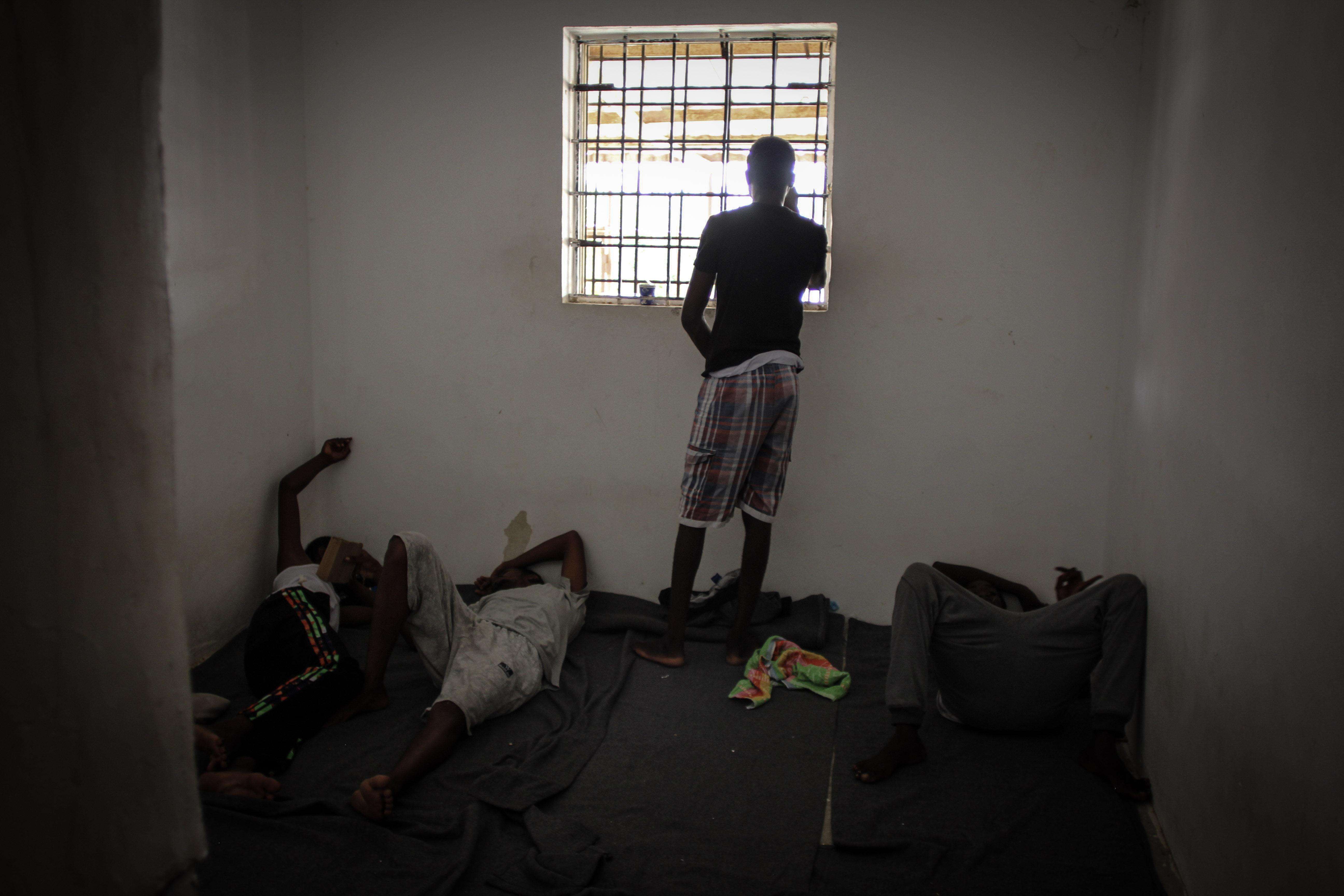 Migrants are held in a Libyan detention center. Photo taken in 2018.