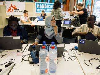 MSF volunteers take part in a Mapathon event at in Brussels. 