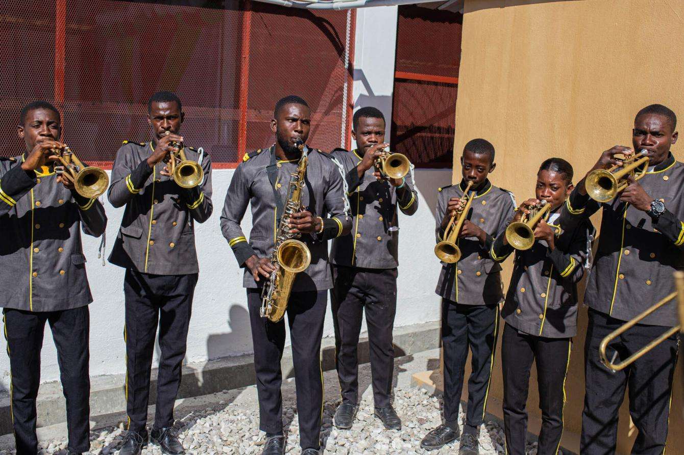 A band plays at the opening of an MSF maternal health clinic in Haiti.