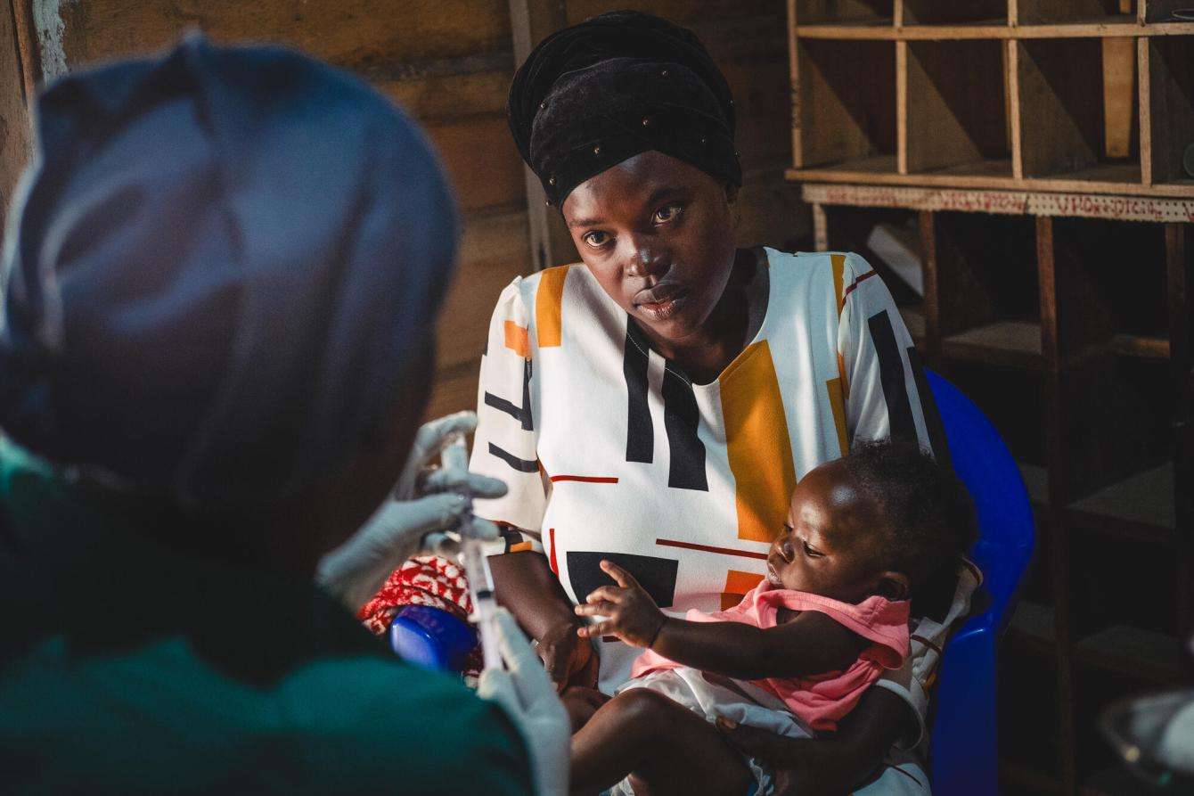 Francine, 24, from Kiwanja in Rutshuru territory, attends a consultation for her 3-month-old son Amini Naël at the Kanyaruchinya health centre supported by Médecins Sans Frontières, north of Goma, DR Congo.