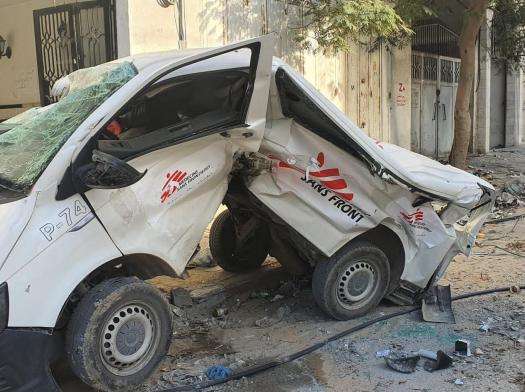 A destroyed MSF vehicle pictured on November 24 in Gaza.