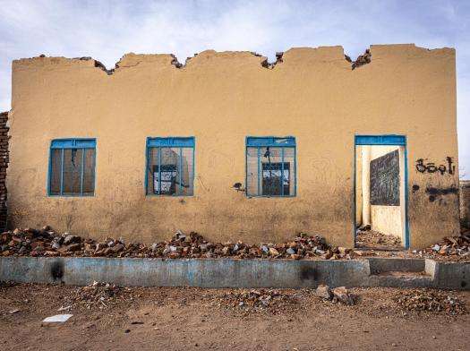 Destroyed and looted school in Al-Hasahisa camp, Zalingei, Central Darfur state, Sudan.