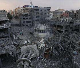 Destruction in Gaza after Israeli airstrikes in October 2023.