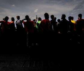 Silhouettes of people rescued by MSF from the Mediterranean Sea